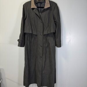 Women's Grey and Tan Trench Coat with Removable Hood Sz 8